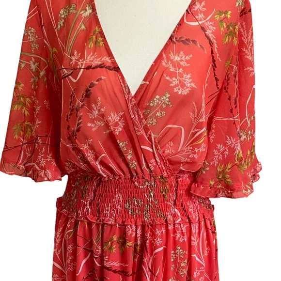 Kate.Lily Orange v-neck Tiered ruffled Summer Tropical maxi dress. Sz14 - Picture 2 of 16